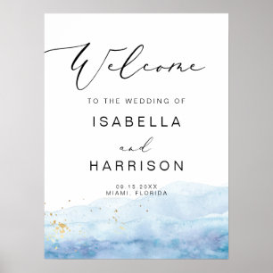 Poster BLAKELY Blue Aquarelle or Fleck Mariage Bienvenue