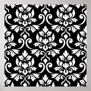 Poster Blanc de motif de damassé de Feuille grand sur le