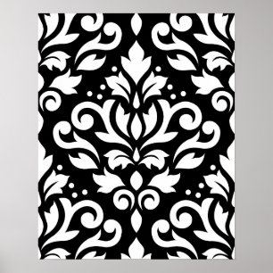 Poster Blanc de motif de damassé de rouleau grand sur le