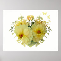 Poster blanc du Coeur des Roses Jaunes