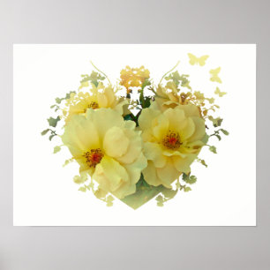 Poster blanc du Coeur des Roses Jaunes