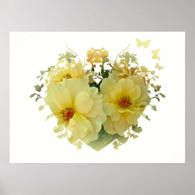 Poster blanc du Coeur des Roses Jaunes (Devant)