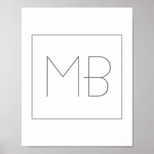 Poster Blanc Élégant Unique Monogramme