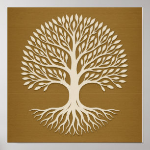 Poster blanc en bronze de l'arbre de vie