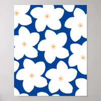 Blanc Floral Rétro Sur Fleurs Bleues