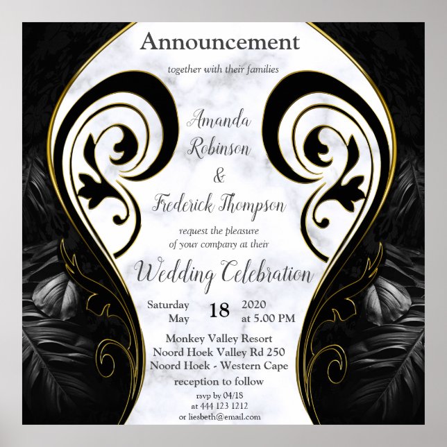 Poster Blanc moderne - Noir marbré Abstrait (Devant)