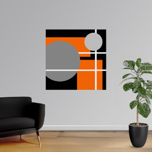Poster Blanc noir gris orange abstrait AP0001