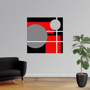 Poster Blanc noir gris rouge abstrait AP0001