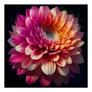Poster Blanc Orange Jaune Rose Violet Bleu Dahlia Fleur