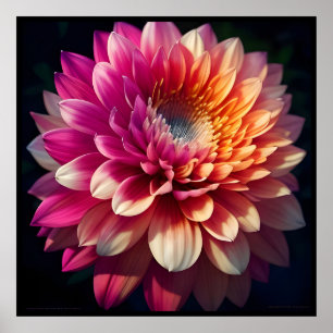 Poster Blanc Orange Jaune Rose Violet Bleu Dahlia Fleur
