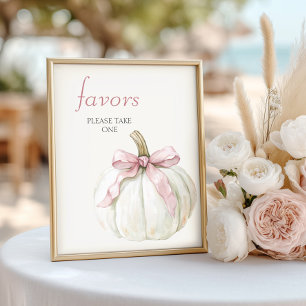 Poster Blanc Petit Citrouille Bow Baby shower Rose Faveur