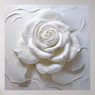 Poster Blanc sur blanc - Rose sculpté