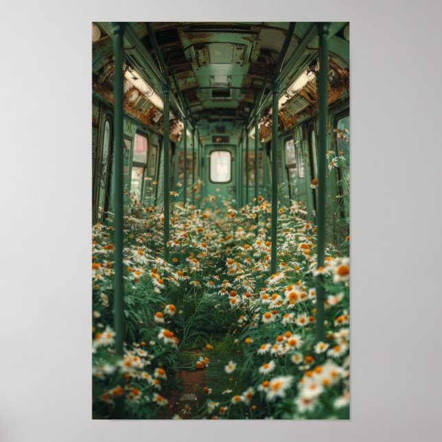 Poster blanc sur le champ de fleurs de chamomille (Devant)