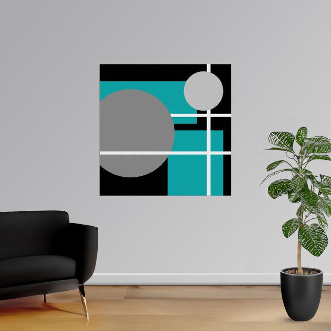 Poster Blanc Turquoise gris moderne - toile MS0001 (Modern Teal Gray Black White Poster at Modern Shapes Canvas. Choose your size.)