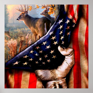 Poster Blanche Drapeau Américain,