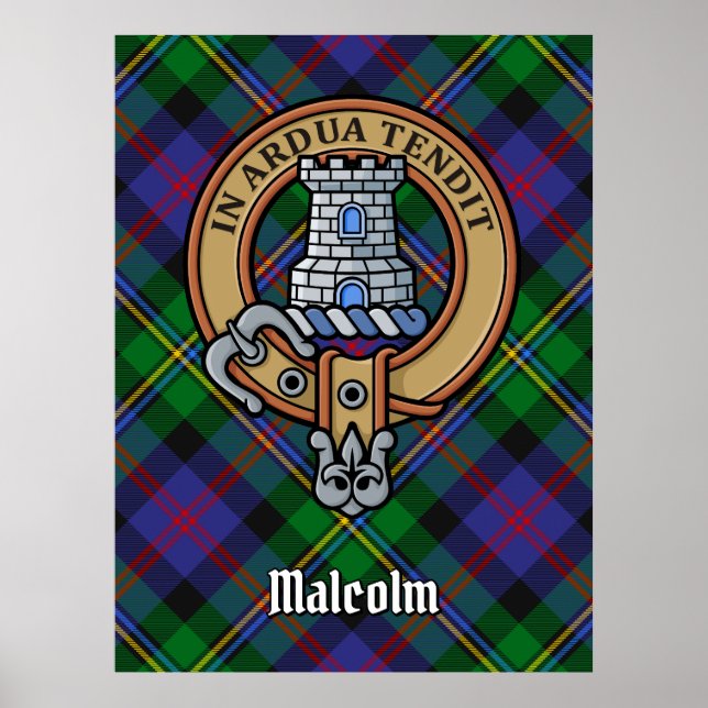 Poster Blason du clan Malcolm sur tartan (Devant)
