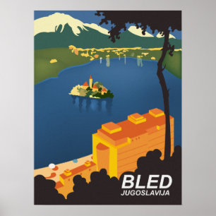 Poster Bled, Yougoslavie, voyage vintage