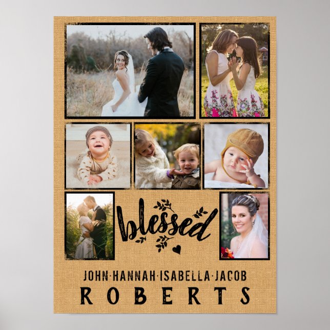 Poster Blessé Burlap Farmhouse 7 Family Photo Collage (Devant)