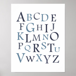 Poster Bleu ABC Nursery Typographie Imprimer