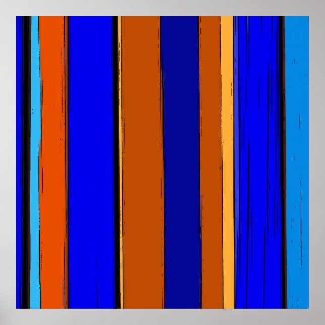 Poster Bleu Abstrait Et Orange 930 - Bandes Verticales (Devant)
