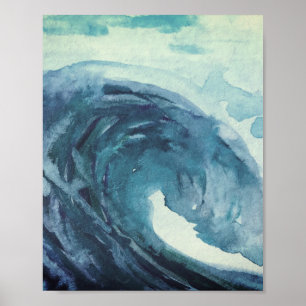 Poster Bleu abstrait Fun Aquarelle Art Waves Post unique