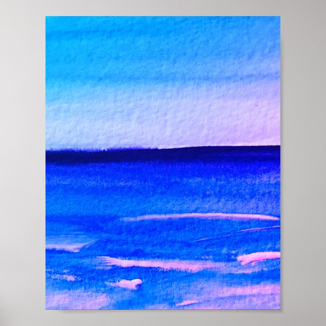 Poster Bleu abstrait Fun Aquarelle Art Waves Unique (Devant)