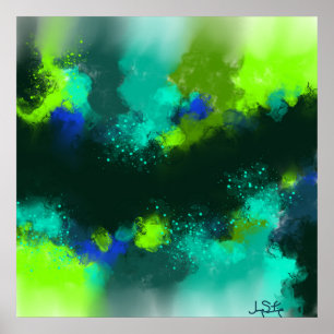 Poster Bleu Abstrait Vert contemporain Art moderne Imprim