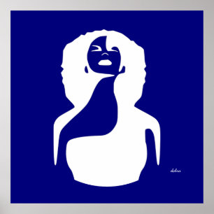 Poster bleu abstraite femme noire levant les cheveux natu