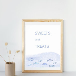Poster Bleu anniversaire de enfant de poisson de mer sucr
