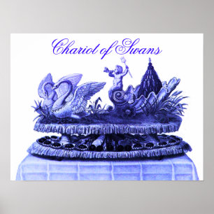 POSTER BLEU ANTIQUE CHARIOT DE CYGNES ET CUPCAKES