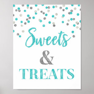 Poster Bleu Argent Confetti Sweets & Traitements Dessert 
