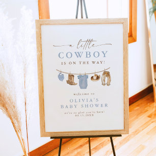 Poster Bleu Baby Clothesline Petit Baby shower Cowboy