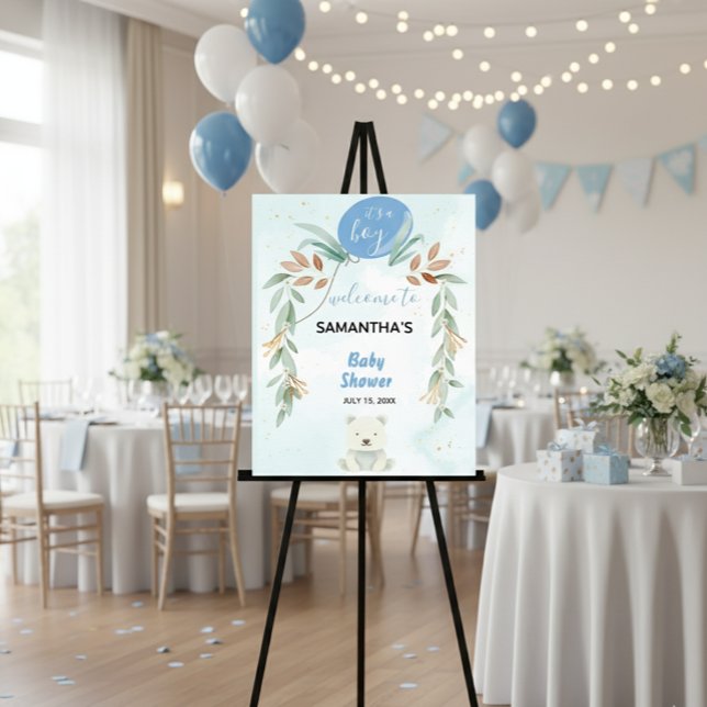 Poster Bleu baby shower eucalyptus signe de bienvenue (Créateur téléchargé)