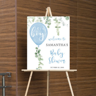 Poster Bleu baby shower eucalyptus signe de bienvenue