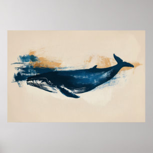 Poster Bleu baleine dessin abstrait