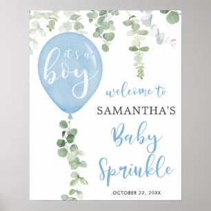 Poster Bleu ballon eucalyptus bébé sprinkie signe d'accue
