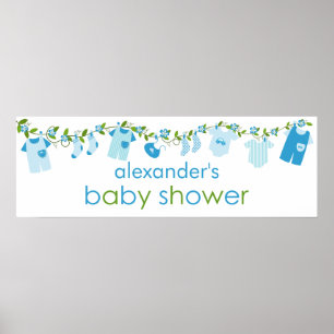 Poster Bleu Bébé Clothesline Baby shower Bannière