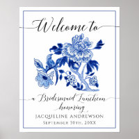 Bleu Blanc Chinoiserie Floral Bienvenue Déjeuner