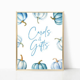 Poster Bleu Blanc Citrouille Automne Cartes & Cadeaux Sig