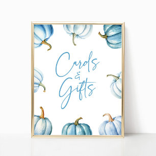 Poster Bleu Blanc Citrouille Automne Cartes & Cadeaux Sig