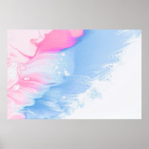 Poster Bleu blanc et rose abstrait