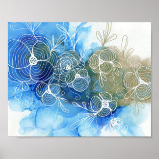 Poster Bleu Blanc Floral Abstrait 71