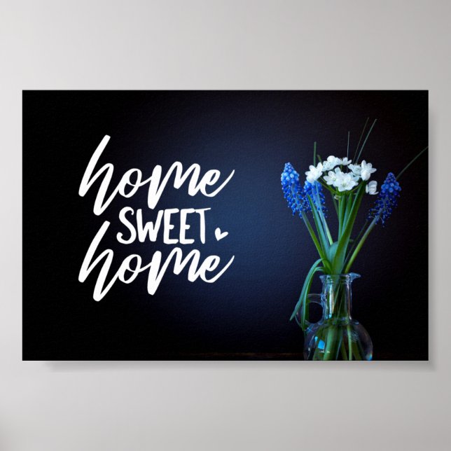 Poster Bleu & Blanc Floral Home Sweet Home (Devant)