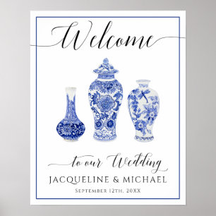 Poster Bleu Blanc Ginger Jar Chinoiserie Bienvenue Mariag