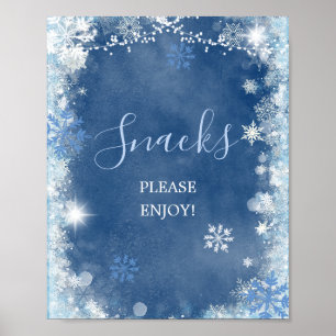 Poster Bleu blanc Hiver Fête des mariées Flocon de neige 