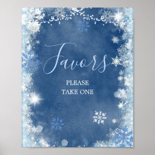 Poster Bleu blanc Hiver Flocon de neige Fête des mariées 