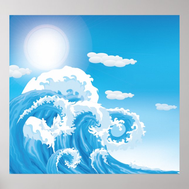 Poster Bleu blanc mer mer vagues personnalisées (Devant)