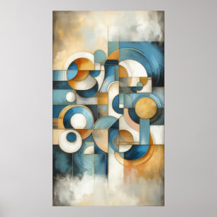 Poster Bleu Blanc Or Abstrait Géométrique