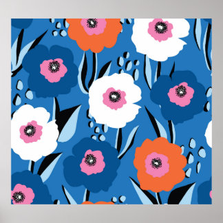 Poster Bleu Blanc Rouge : Scandinave Florale.