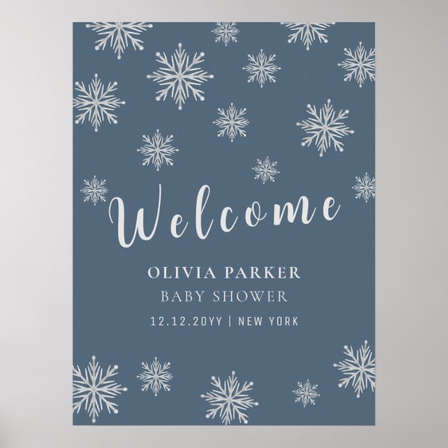 Poster Bleu Boho Baby shower de neige d'hiver (Devant)